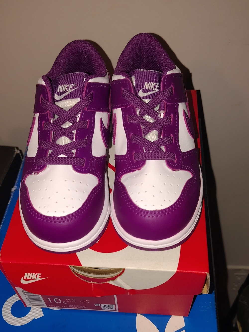 Nike Kids Purple and White Hook-and-Loop Low-Top Sneakers